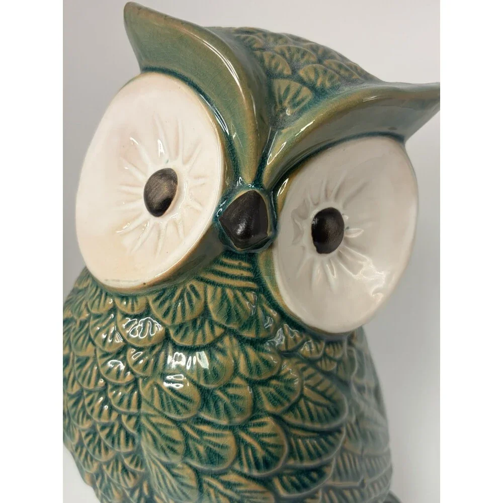 Wise Owl Green/Tan Ceramic 9”x5”x4”